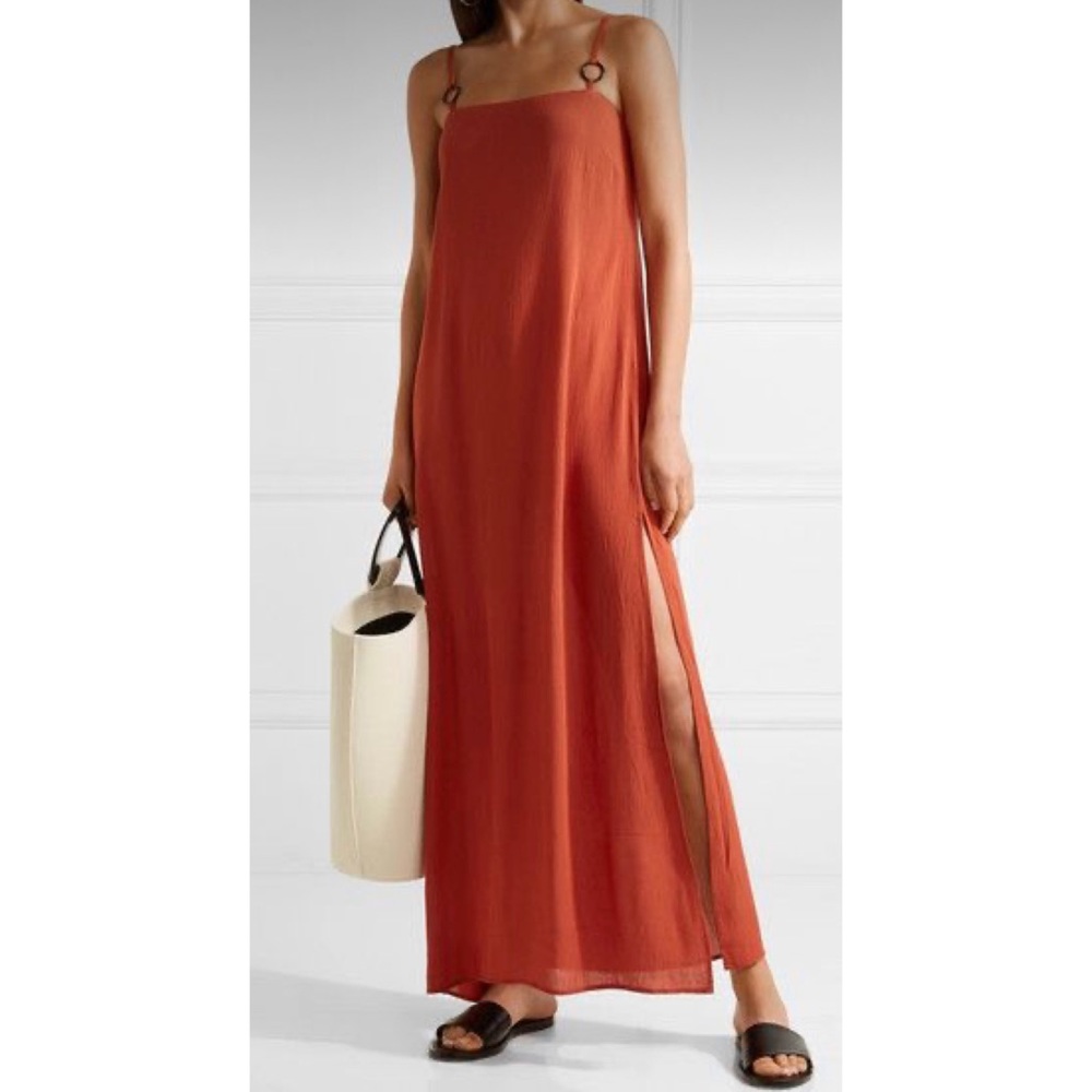 STAUD Rust Orange Maxi Dress with Side Slit